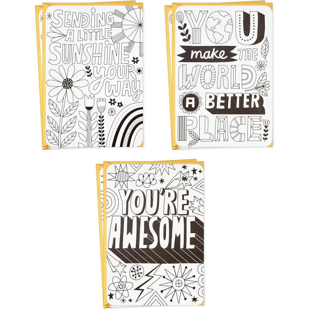 imageHallmark Crayola Coloring Cards Assortment Pack of 6 Thank You Thinking of You Encouragement Cards and Envelopes