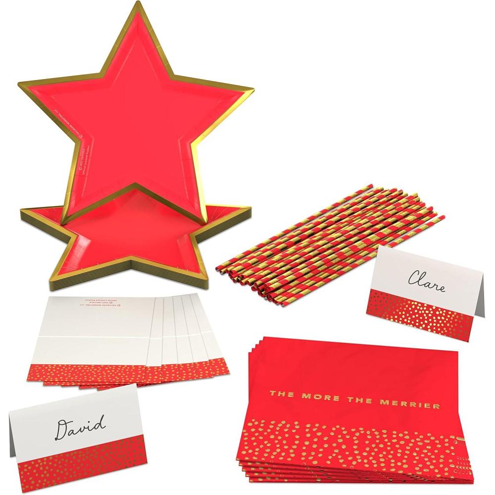 imageHallmark Crayola Hallmark Color Pop Tickle Me Pink and Gold Heart Party Supplies 12 Paper Plates 12 Paper Straws 12 Place cards 24 Napkins for Birthdays Bridal Showers Valentines DayScarlet Red and Metallic Gold Foil