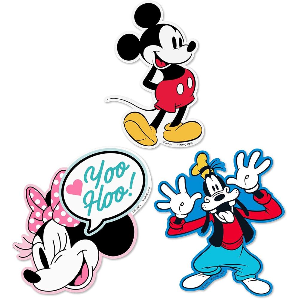 imageHallmark Disney Pack of 3 Stickers for Water Bottles Planners Notebooks Wall Mickey Minnie and Goofy Decals for Kids Teens Adults
