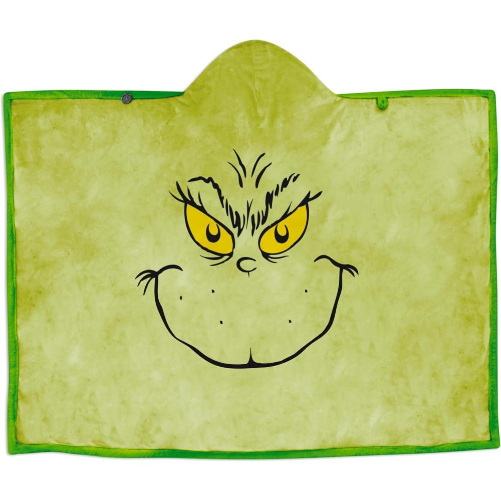 imageHallmark Dr Seuss Grinch Face Hooded Blanket 50quot x 70quot Gift for Fans Collectors