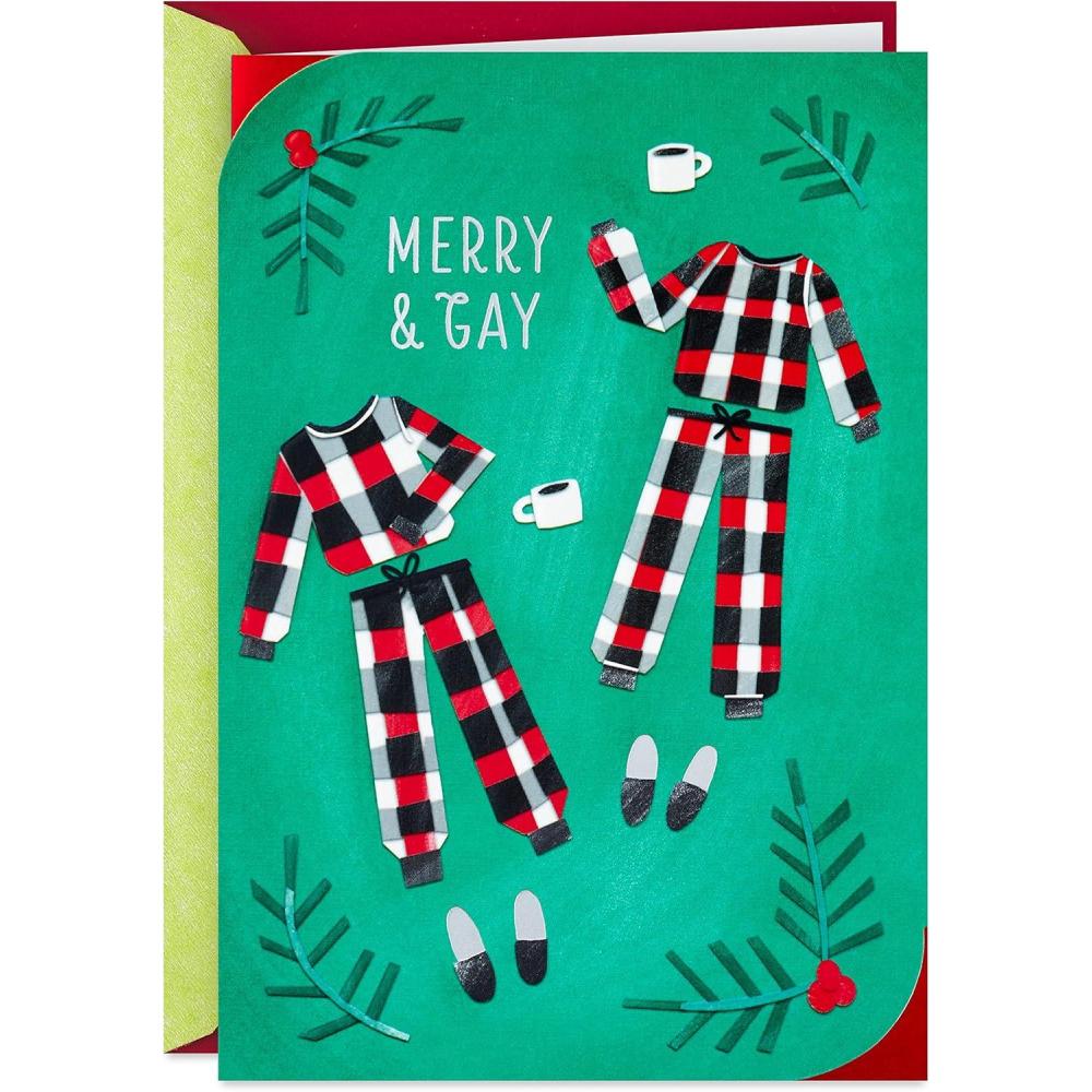 imageHallmark LGBTQ Christmas Card for Partner Coffee and Pajamas Merry ampamp Gay