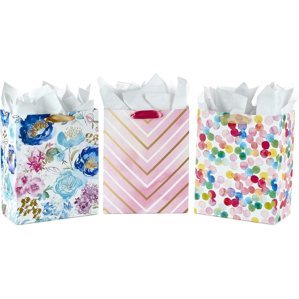 imageHallmark Morgan Harper Nichols Gift Bag Bundle 2 Bags 1 Medium 9quot 1 Large 13quot Pink Peach Green Teal Floral for Birthdays Mothers Day GraduationsWhite Pink