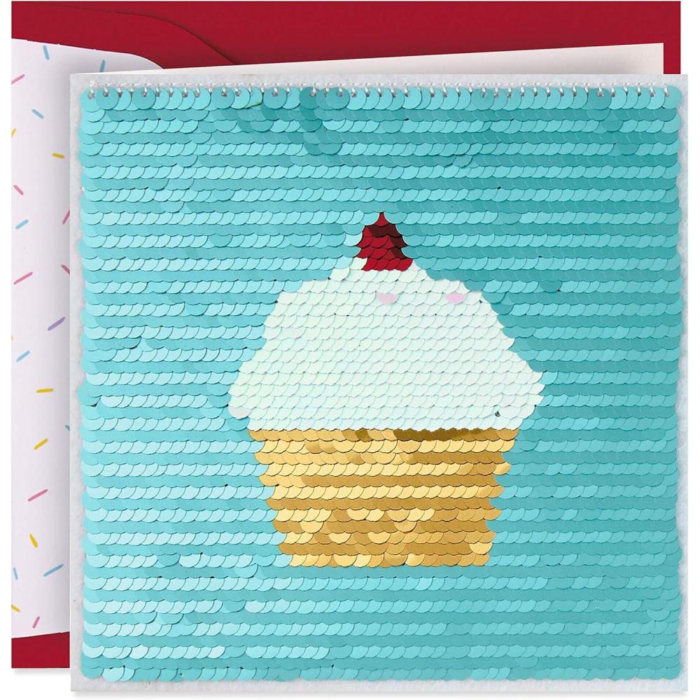 imageHallmark Signature Birthday Card Bicycle with FlowersSequin Cupcake