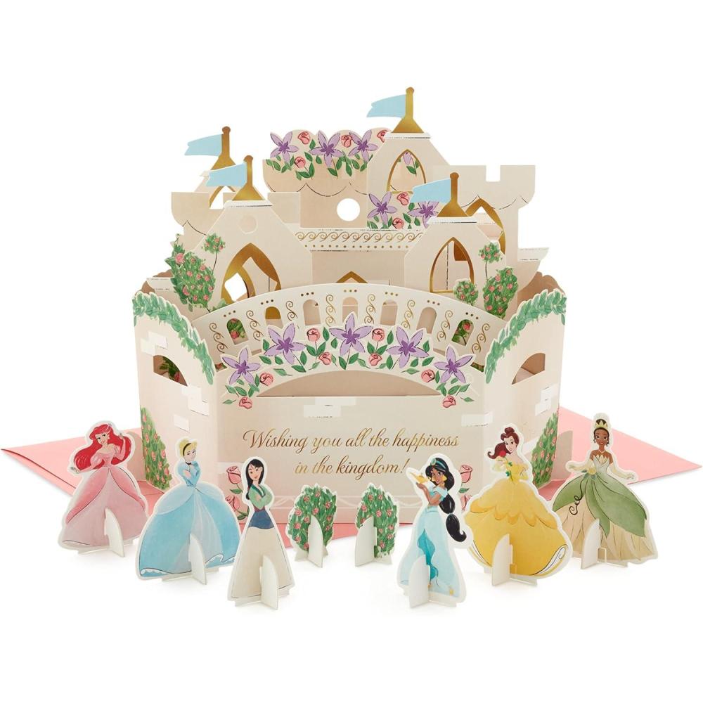 imageHallmark Signature Paper Wonder Disney Princess Pop Up Birthday Card Jasmine Belle Cinderella ArielCastle Scene with Paper Princess Figures