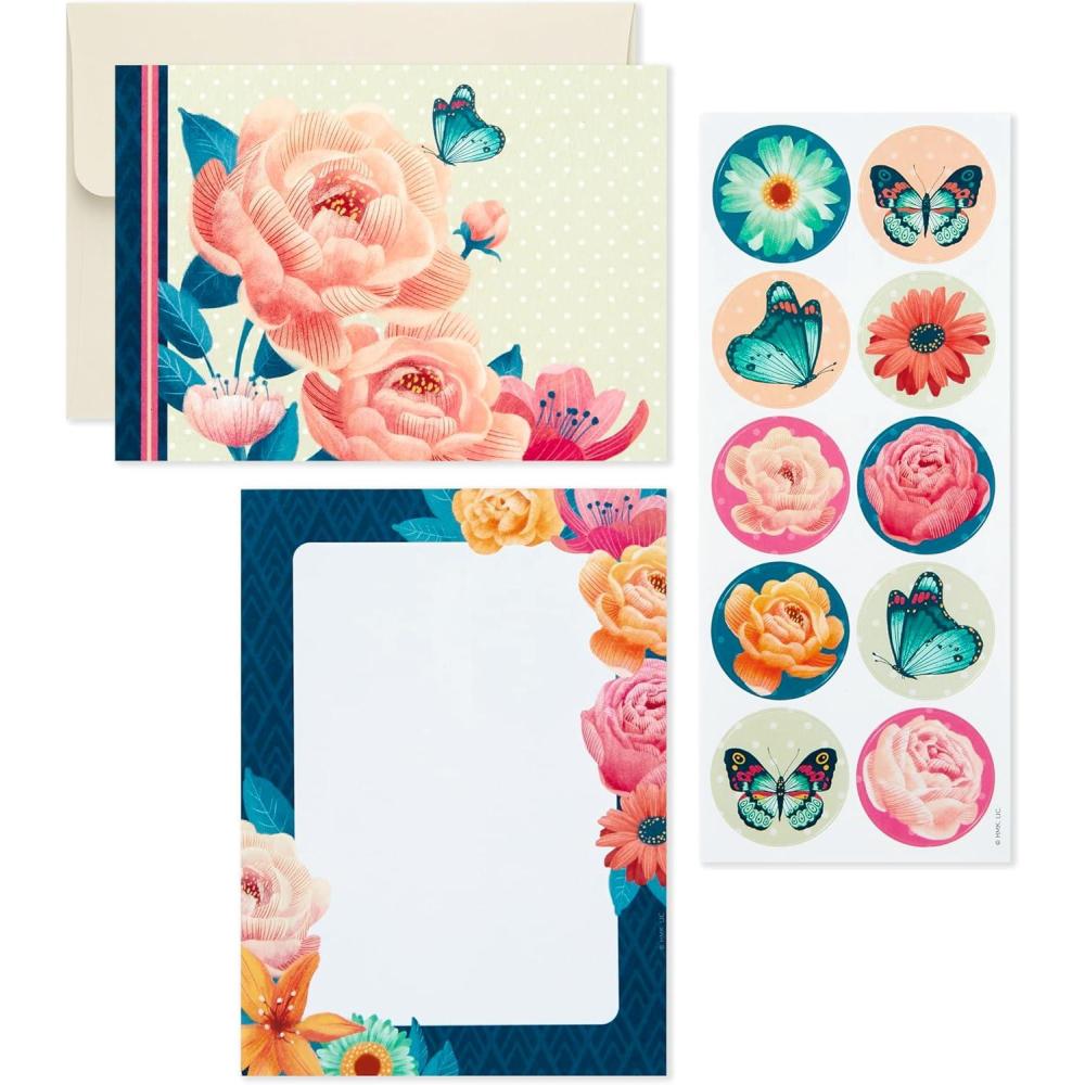 imageHallmark Stationery Set with Desk Organizer Floral 10 Blank Cards with Envelopes 20 Writing Sheets with Envelopes 75Sheet Notepad 30Seals