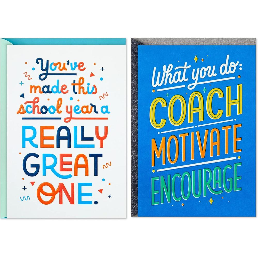 imageHallmark Teacher Appreciation Cards Assortment for Preschool Kindergarten Elementary School Graduation or Back to School 10 Cards and Gift Card Holders with Envelopes 2299GMR7267For Teacher and Coach  2 Cards with Envelopes