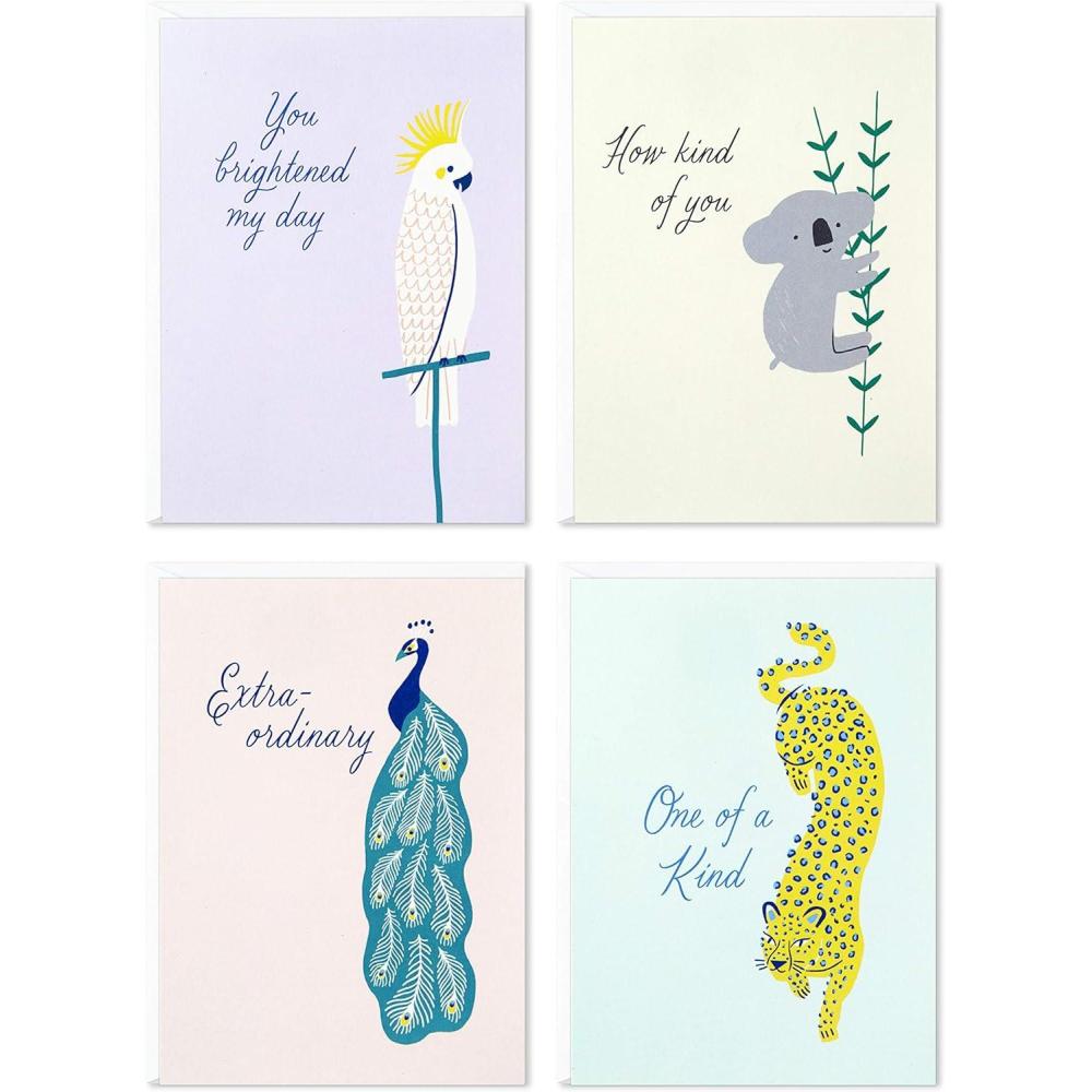 imageHallmark Thank You Cards Assortment Exotic Animals 48 Cards with Envelopes for Baby Showers Bridal Showers Weddings All Occasion Koala Peacock 5STZ5117Animal