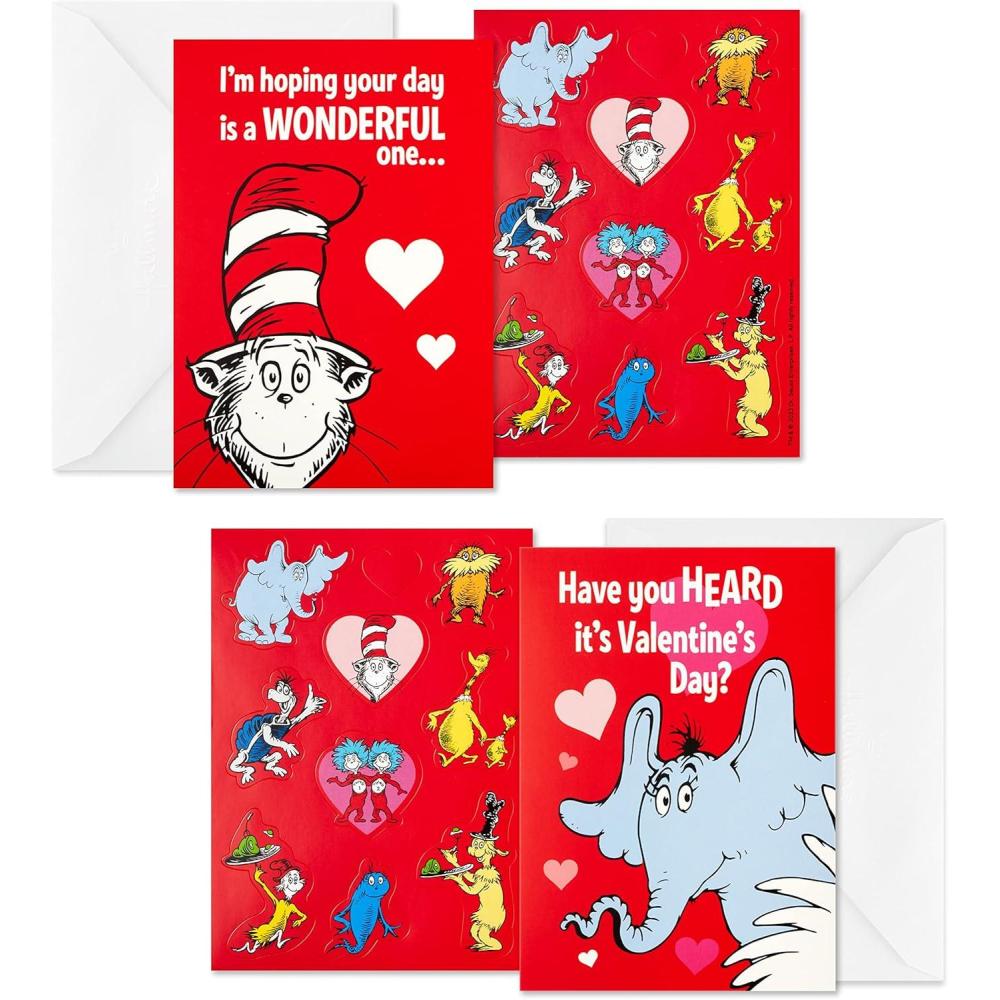 imageHallmark Valentines Day Cards and Stickers for Kids School Puppies and Kittens 24 Classroom Valentines with EnvelopesDr Seuss Valentines with Stickers