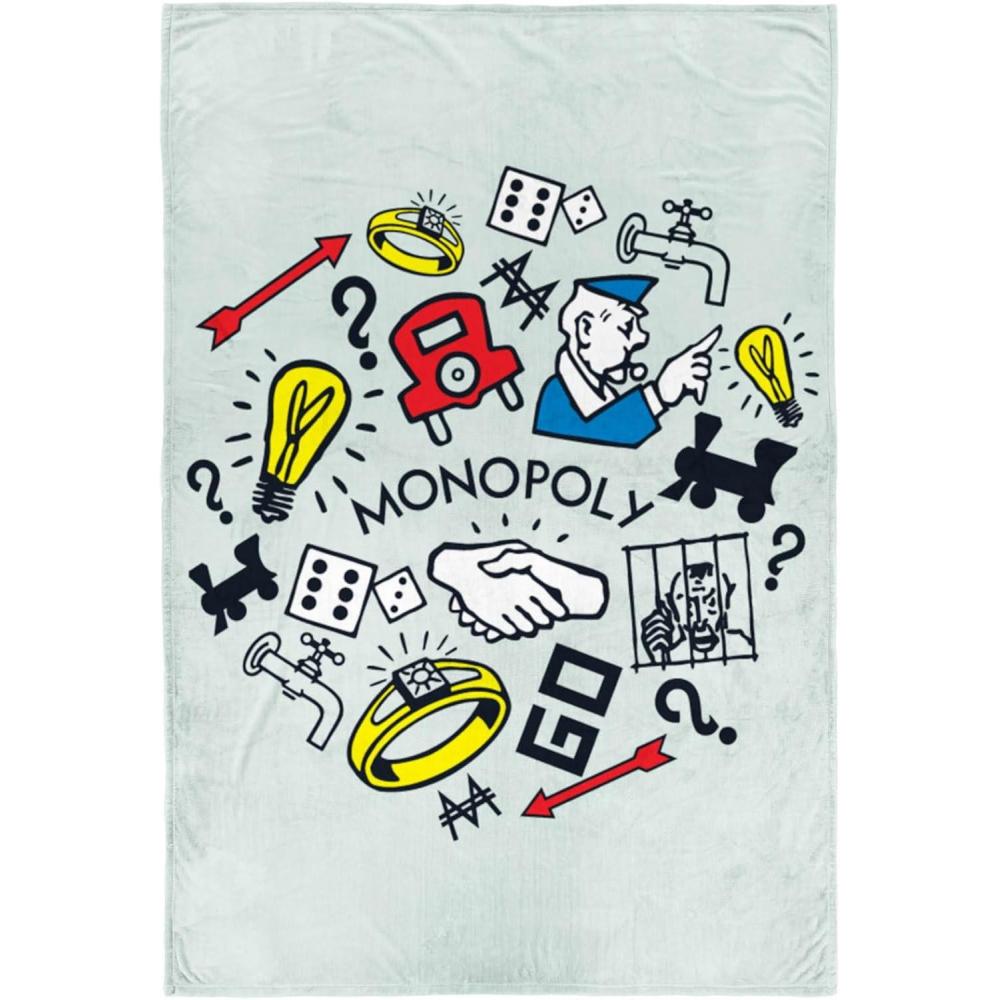 imageJay Franco Kids Plush Throw Blanket  Soft ampamp Comfy 50x70 Inches Throw for Couch or Bed  Cozy Home Dcor for Living Room ampamp Bedroom Multi  Rainbow BriteGreen  Monopoly