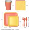 Crayola Color Pop Yellow and Orange Party Supplies (12 Dinner Plates, 12 Dessert Plates, 12 Paper Cups, 24 Napkins, 12 Sets of Plastic Cutlery) for Birthdays, Back to School, Halloween(Melon Orange  Golden Rod Yellow)