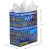 Hallmark 13″ Large Gift Bag with Tissue Paper (Bright Cake) for Birthdays, Parties and More(Blue Happy Birthday)