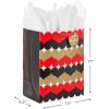 Hallmark 13″ Large Valentine’s Day Gift Bag with Tissue Paper (Geometric Heart)(Red  Black and Gold Hearts)