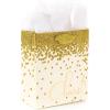 Hallmark 17″ Extra Large Gift Bag with Tissue Paper (White with Gold Polka Dots) for Christmas, Hanukkah, Weddings, Engagements, Bridal Showers, Graduations, Retirements, Birthdays, Valentine’s Day(Small)