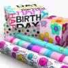 Hallmark Birthday Wrapping Paper Rolls and Scotch Magic Tape (Set of 6 Gift Wrap Rolls with 6 Rolls of Tape) Flowers, Stripes, Pink, Teal and Black Polka Dots(Wrapping Paper & Scotch Magic Tape)