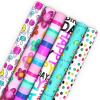 Hallmark Birthday Wrapping Paper Rolls and Scotch Magic Tape (Set of 6 Gift Wrap Rolls with 6 Rolls of Tape) Flowers, Stripes, Pink, Teal and Black Polka Dots(Wrapping Paper & Scotch Magic Tape)
