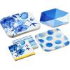 Hallmark Blue Floral Party Supplies (16 Square Dinner Plates, 8 Square Dessert Plates, 8 Hexagonal Dessert Plates, 32 Beverage Napkins) Flowers, Stripes, Polka Dots