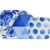 Hallmark Blue Floral Party Supplies (16 Square Dinner Plates, 8 Square Dessert Plates, 8 Hexagonal Dessert Plates, 32 Beverage Napkins) Flowers, Stripes, Polka Dots
