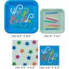 Hallmark Blue and Mint Green Birthday Party Supplies (16 Square Dinner Plates, 16 Square Dessert Plates, 16 Beverage Napkins, 16 Dinner Napkins) Stars and Candles