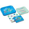 Hallmark Blue and Mint Green Birthday Party Supplies (16 Square Dinner Plates, 16 Square Dessert Plates, 16 Beverage Napkins, 16 Dinner Napkins) Stars and Candles