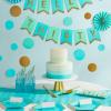 Hallmark Crayola Hallmark Color Pop Party Decorations Set – Aquamarine Blue and Gold (Customizable Banner, Reversible Table Runner, Paper Fan Flowers, Paper Dots) for Birthdays, Baby Showers, Holidays(Aquamarine Blue and Gold)