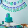 Hallmark Crayola Hallmark Color Pop Party Decorations Set – Aquamarine Blue and Gold (Customizable Banner, Reversible Table Runner, Paper Fan Flowers, Paper Dots) for Birthdays, Baby Showers, Holidays(Indigo  Aquamarine Blue  Sea Green)