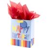 Hallmark 9″ Medium Birthday Gift Bag with Tissue Paper and Mini Signs (Happy Happy Birthday, Green, Grey, Blue Hand lettering)(Blue Birthday Bag with Red Tissue)