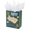 Hallmark 9″ Medium Birthday Gift Bag with Tissue Paper and Mini Signs (Happy Happy Birthday, Green, Grey, Blue Hand lettering)(Happy Happy Birthday)