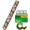 Hallmark Floral Wrapping Paper Roll and Scotch Magic Tape (1 Mini Gift Wrap Roll with 3 Rolls of Tape) Wildflowers for Birthdays, Bridal Showers, Baby Showers, Any Occasion