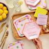 Hallmark Pink and Yellow Party Supplies (16 Square Dinner Plates, 8 Square Dessert Plates, 8 Hexagonal Dessert Plates, 32 Beverage Napkins) for Birthdays, Bridal Showers, Graduations