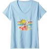 Womens Rainbow Brite & Sprite Vintage Star Stripes Distressed Logo V-Neck T-Shirt(Baby Blue)
