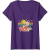Womens Rainbow Brite & Sprite Vintage Star Stripes Distressed Logo V-Neck T-Shirt(Purple)