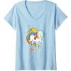 Womens Rainbow Brite & Starlite Best Friends Vintage Sparkle Duo V-Neck T-Shirt(Baby Blue)