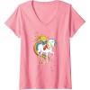 Womens Rainbow Brite & Starlite Best Friends Vintage Sparkle Duo V-Neck T-Shirt(Pink)