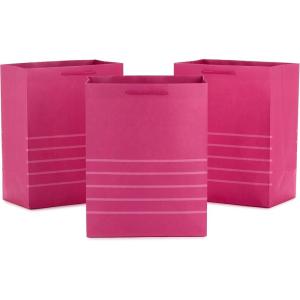 Hallmark 11″ Large Pink Gift Bags (Pack of 3 Bags, Stripes) for Birthdays, Mother’s Day, Valentine’s Day, Baby Showers, Bridal Showers, Bridesmaids Gifts, Bachelorette Parties(Pink)