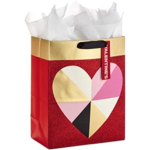 Hallmark 13″ Large Valentine’s Day Gift Bag with Tissue Paper (Geometric Heart)(Geometric Heart)