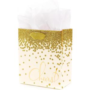 Hallmark 17″ Extra Large Gift Bag with Tissue Paper (White with Gold Polka Dots) for Christmas, Hanukkah, Weddings, Engagements, Bridal Showers, Graduations, Retirements, Birthdays, Valentine’s Day(Small)