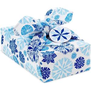 Hallmark 26″ Reusable Christmas Gift Wrap (1 Fabric Wrap: Blue Snowflakes on Natural Cotton) for Holiday Parties, Hanukkah, Winter Weddings(Blue Snowflakes)