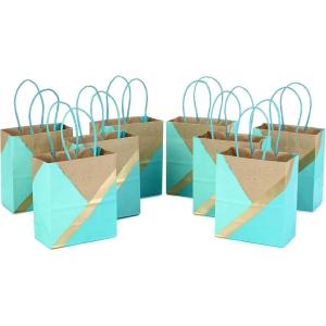 Hallmark 6″ Small Paper Gift Bags, 8-Pack (White and Kraft) for Birthdays, Christmas, Weddings, Graduations, Baby Showers, Bridal Showers, Care Packages and More(Teal  Gold)
