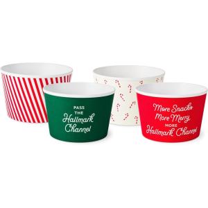 Hallmark Channel Holiday Movie-Watching Popcorn Snack Bowls (Set of 4) for Christmas Parties, Movie Nights, Celebrations