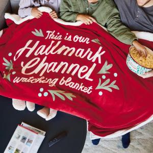 Hallmark Channel Popcorn Bowl (Merry Movie Watching) Red and Green Holly, Housewarming Present(Oversized Blanket)