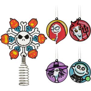 Hallmark Disney Tim Burton’s The Nightmare Before Christmas 5″ Miniature Christmas Tree Topper and 1.7″ Mini Ornaments, Set of 5, Shatterproof(Mini Tree Topper)