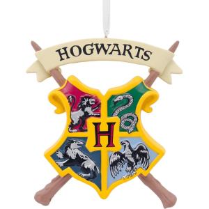 Hallmark Harry Potter Stacked Books with Wand Christmas Ornament,Resin, 2.23 x 2.75 x 2.28 inches, (0002HCM9130)(Hogwarts Crest)