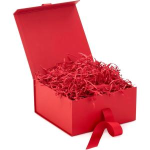Hallmark Medium Gift Boxes with Bow and Shredded Paper Fill, Pack of 2 (Black 8 inch Box) for Weddings, Graduations, Birthdays, Father’s Day, Groomsmen Gifts, All Occasion(Red)