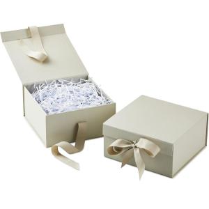 Hallmark Medium Gift Boxes with Bow and Shredded Paper Fill, Pack of 2 (Black 8 inch Box) for Weddings, Graduations, Birthdays, Father’s Day, Groomsmen Gifts, All Occasion(Antique White)