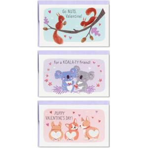 Hallmark Mini Valentines Day Cards for Kids School, Llama, Sloth, Dinosaur, Unicorn (32 Classroom Valentines with Envelopes)(Cute Animals Folded Mini Valentines)