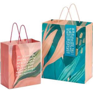 Hallmark Morgan Harper Nichols Gift Bag Bundle (2 Bags: 1 Medium 9″, 1 Large 13″) Pink, Peach, Green, Teal Floral for Birthdays, Mother’s Day, Graduations(Teal  Coral)