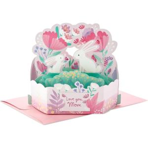 Hallmark Musical Mothers Day Pop Up Card with Light (Displayable Pot of Flowers, Plays Happy by Pharrell Williams)(Pop Up Bunnies)