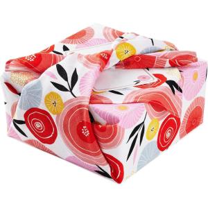 Hallmark Reusable Fabric Gift Wrap (1 Sheet: 26″ x 26″ Pink and Orange Modern Floral) for Easter, Birthdays, Bridal Showers, Mother’s Day and More(Modern Flowers  Orange  Pink  Yellow  Blue)