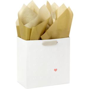 Hallmark Signature Studio 7″ Medium Gift Bag with Tissue Paper (Embossed Hearts, White, Pink, Gold) for Birthdays, Valentine’s Day, Baby Showers, Bridal Showers(Embossed Hearts)