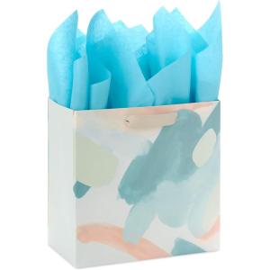 Hallmark Signature Studio 7″ Medium Square Gift Bag with Tissue Paper (Abstract Brushstrokes) Peach, Mint Green, Teal for Easter, Birthdays, Bridal Showers and More(Abstract Brushstrokes)